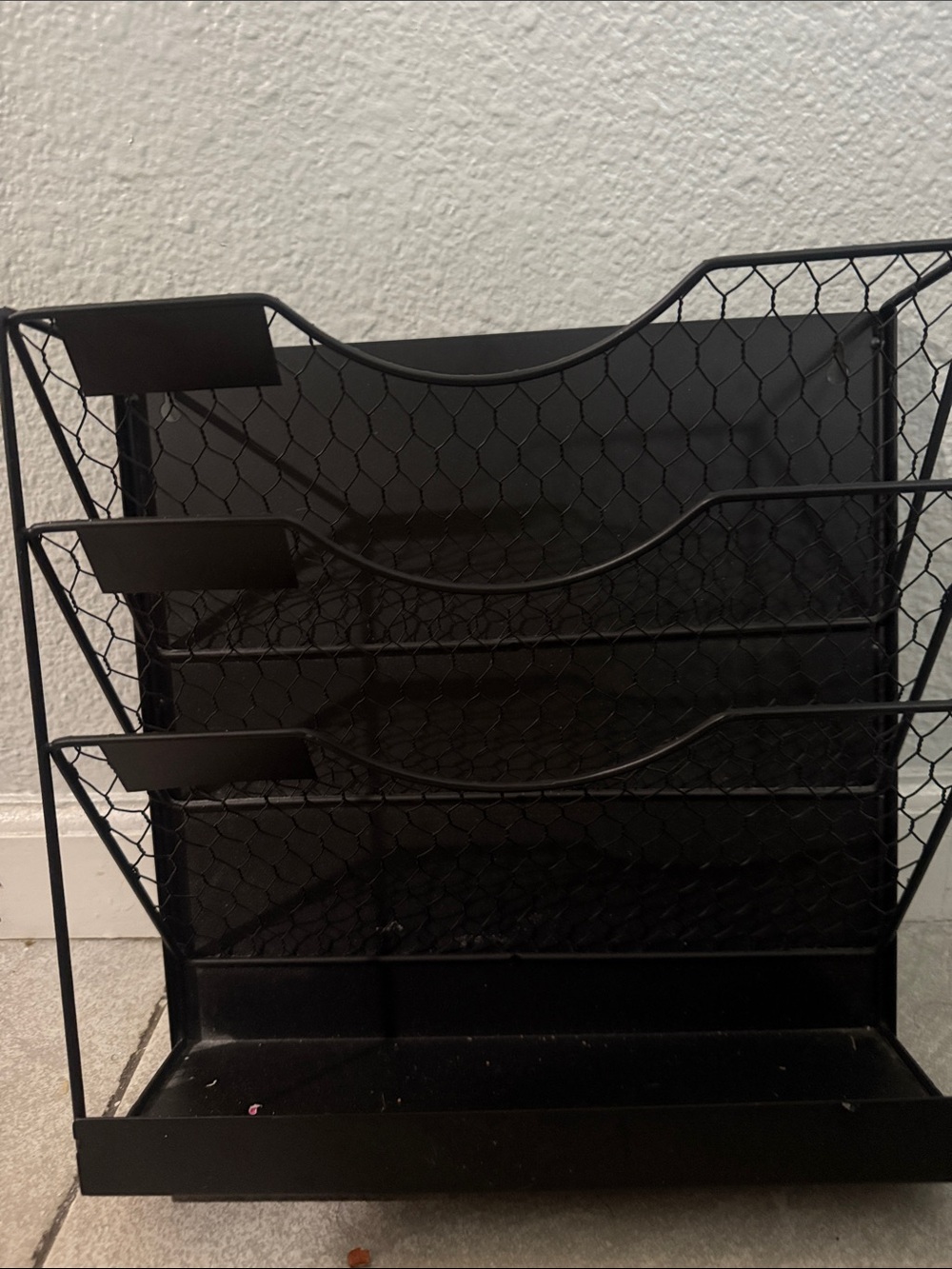 Black Metal Wire 3-Tier File Organizer Rack